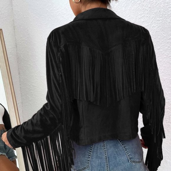 Boho Fringe Trim Open Front Jacket Casaul - Picture 3 of 5